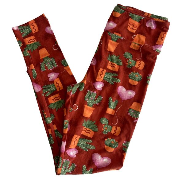 Lularoe OS Leggings VALENTINES DAY One Size Plant Succulent Heart Holiday - Picture 1 of 1
